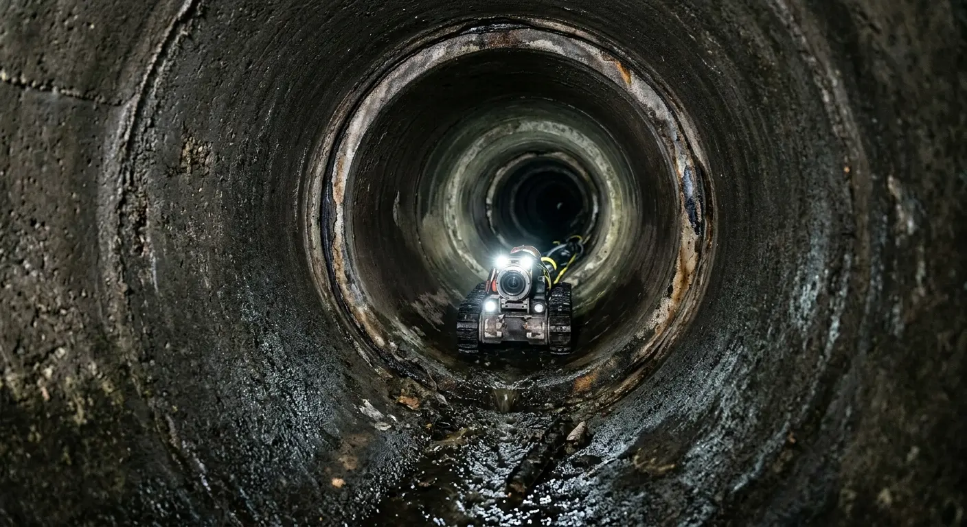Robotic sewer camera inspecting pipe interior for Sewer Line Cleaning in Loyalsock